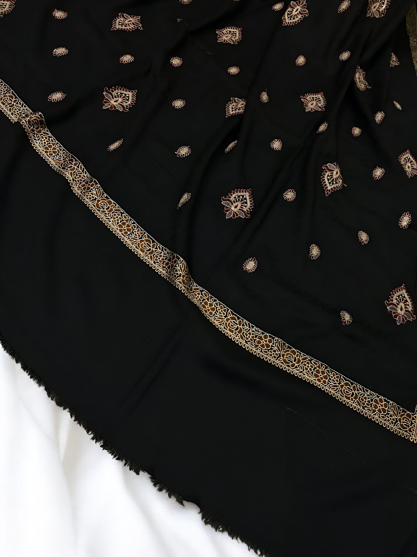Black Maroon - Embroidered Mirrorwork Kashmiri Shawl