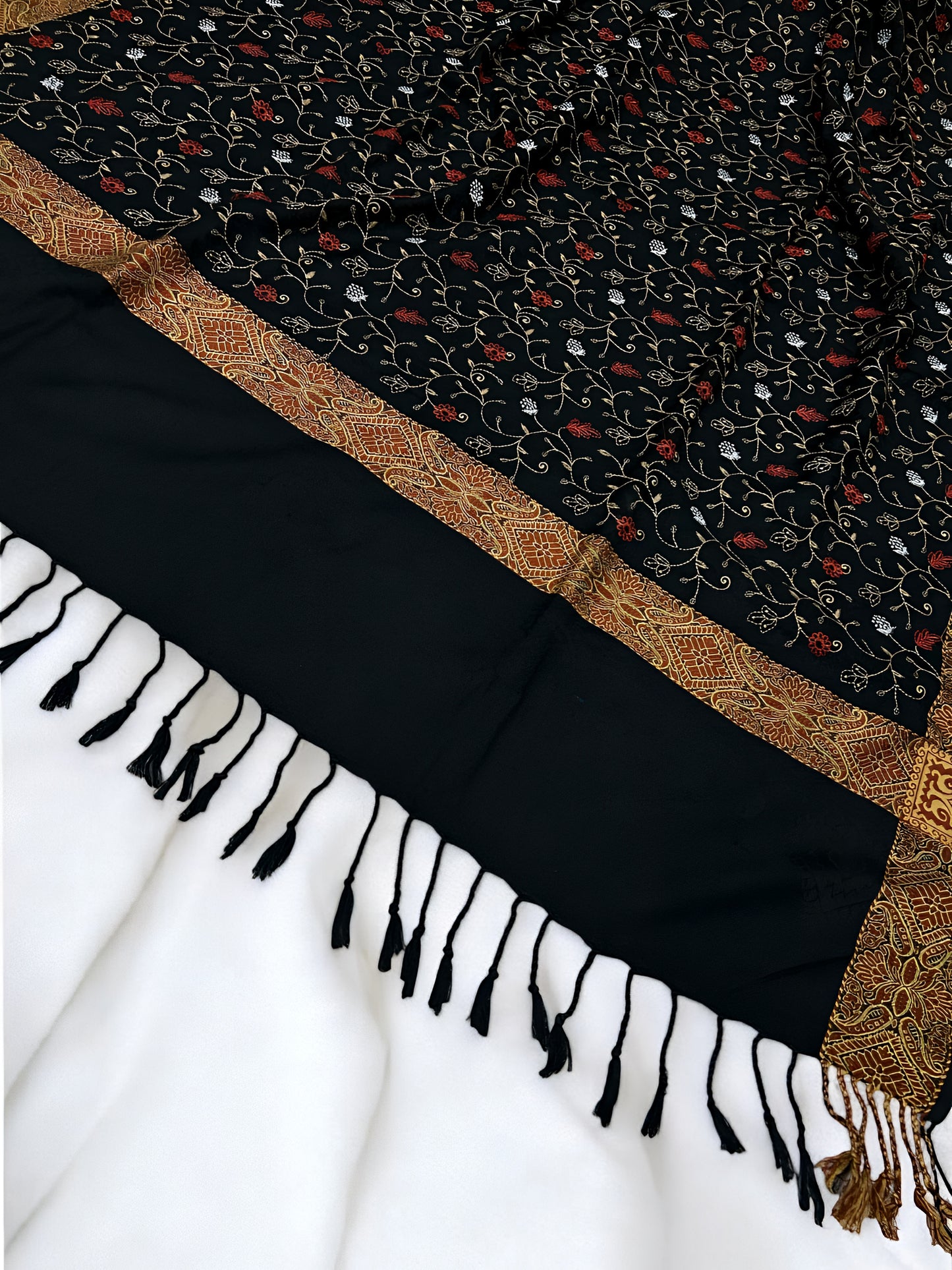 Black Copper - Embroidered Threadwork Kashmiri Shawl