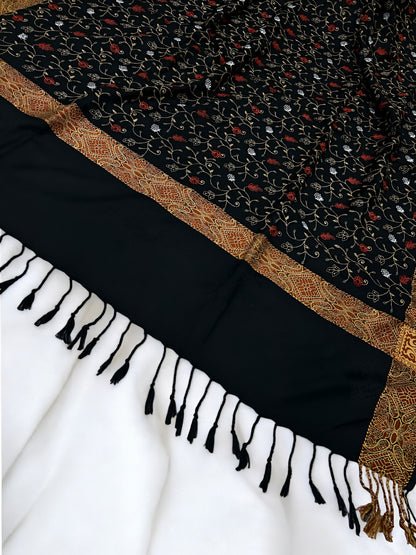 Black Copper - Embroidered Threadwork Kashmiri Shawl