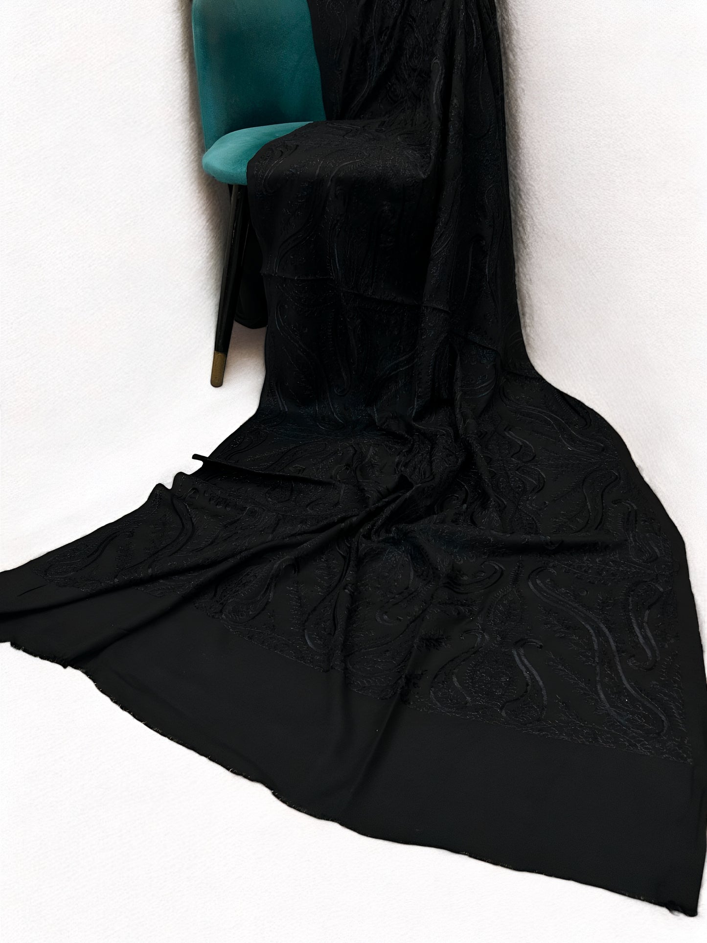 Pure Black - Embroidered Paisley Kashmiri Shawl