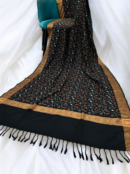 Black Copper - Embroidered Threadwork Kashmiri Shawl
